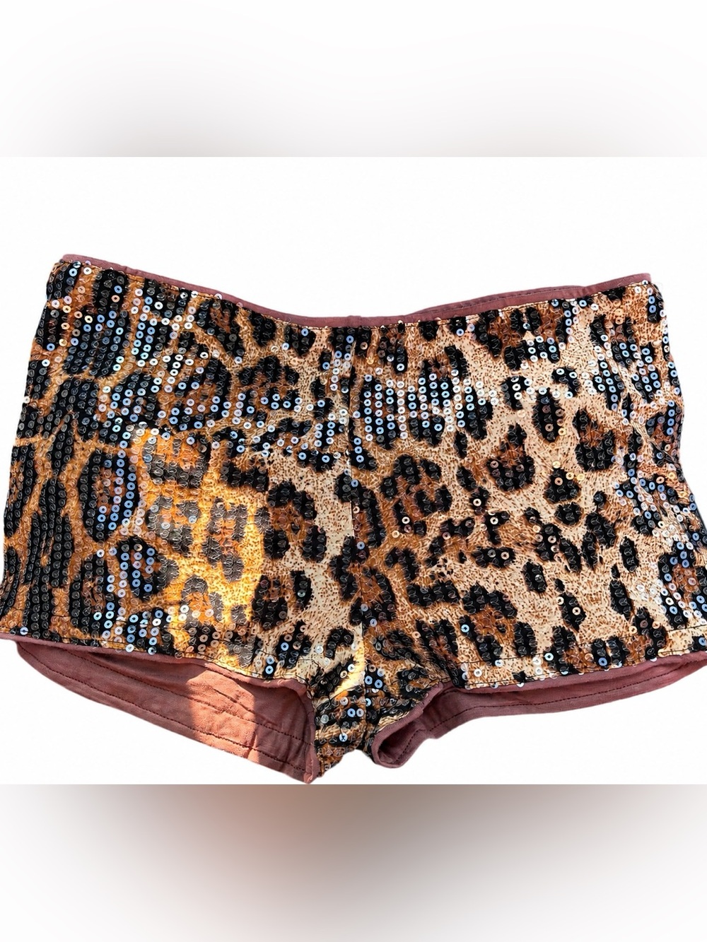 Leopard Print Sparkle Stretch Women’s Shorts - Brown